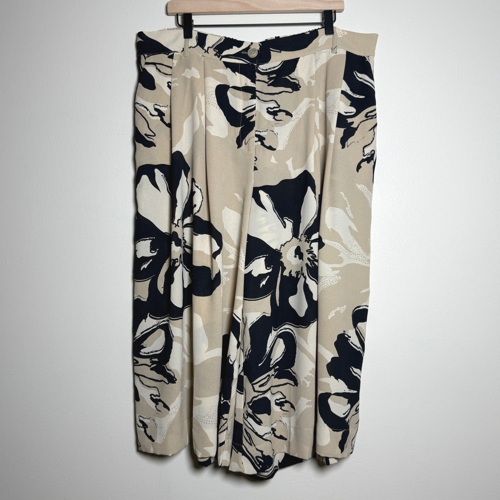 Adrianna Papell Womens‎ Cropped Pants 16W Tan Black Floral Sheer Office Brunch